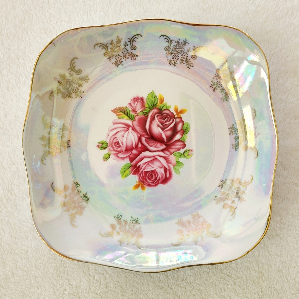 Gold Coast Rose Iridescent Shallow Dish